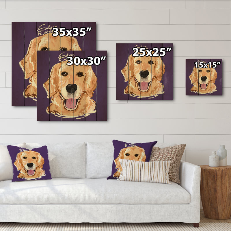 Dessin de peinture Golden Retriever - décoration murale traditionnelle en bois, H 36 po x l 36 po x P 1 po