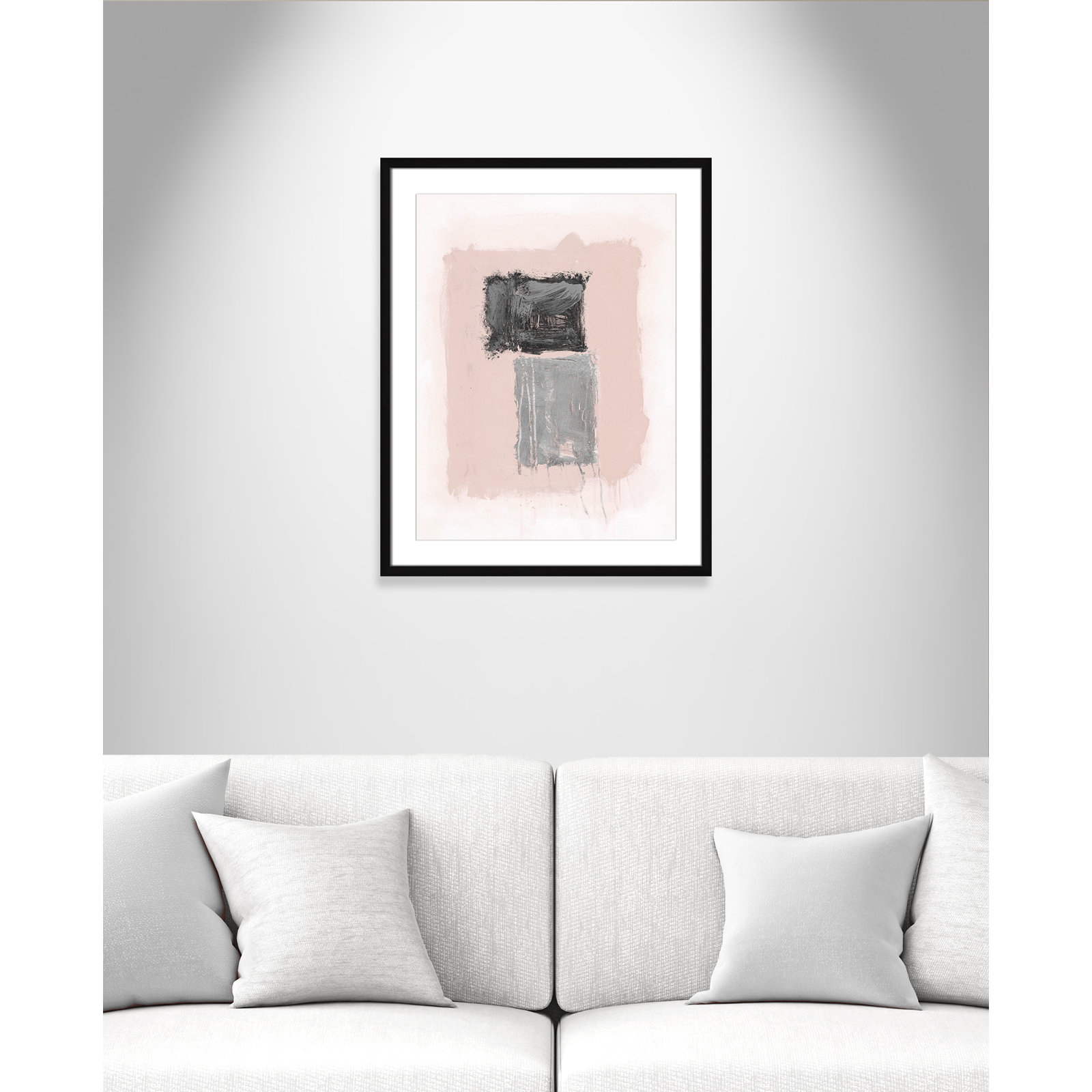 Pink, Black and Silver Shimmer II Print, 29.5" H x 23.5" W x 1.25" D, Black Matted Picture Framed