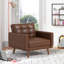 Fauteuil de 36,61 po de large Mid-Century avec dossier capitonné en similicuir et pieds en bois massif (ensemble de 2)-129020115