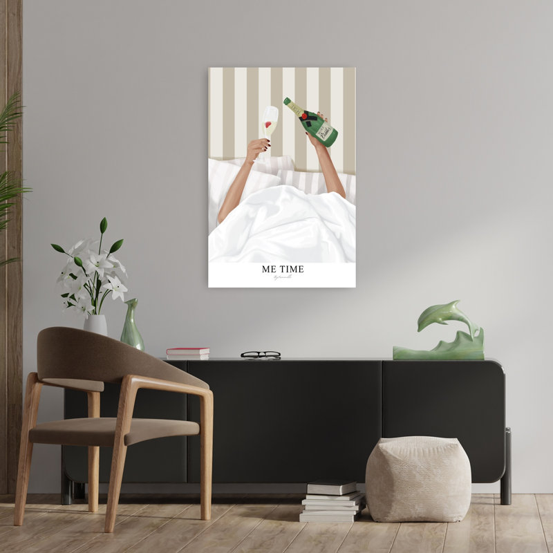 Champagne in Bed, art mural contemporain élégant, H 36 po x l 24 po