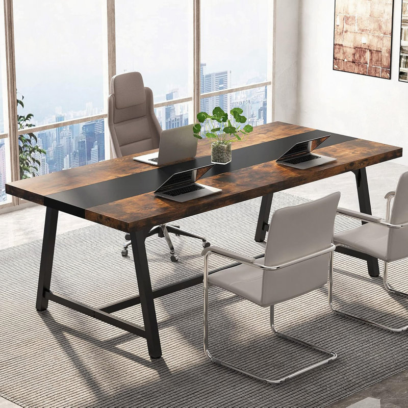 Table de conférence rectangulaire de 70,87 po pour 6 à 8 personnes, table de réunion industrielle moderne avec structure en acier robuste, grande surface de travail pour la collaboration de l'équipe
