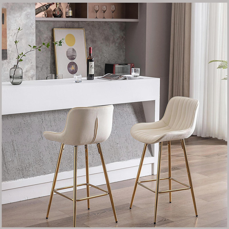 Ensemble de tabourets de bar 2 pièces, avec repose-pieds chromé et tabouret de comptoir en tissu, tabouret simple à pieds
