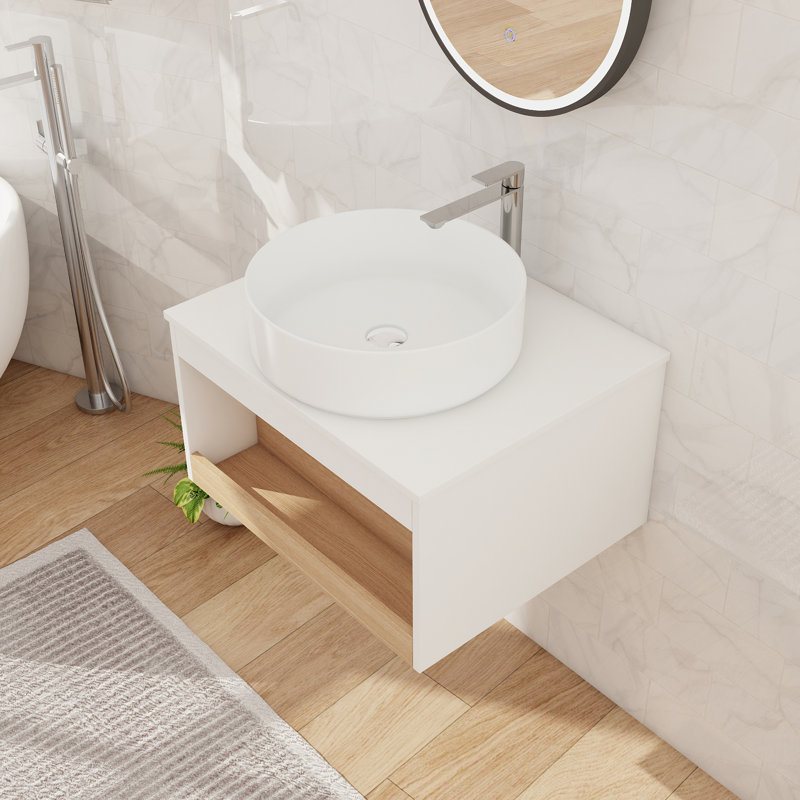 Ensemble de meuble-lavabo mural simple 24 po avec lavabo en céramique et 1 tablette ouverte, L 24 po, Blanc