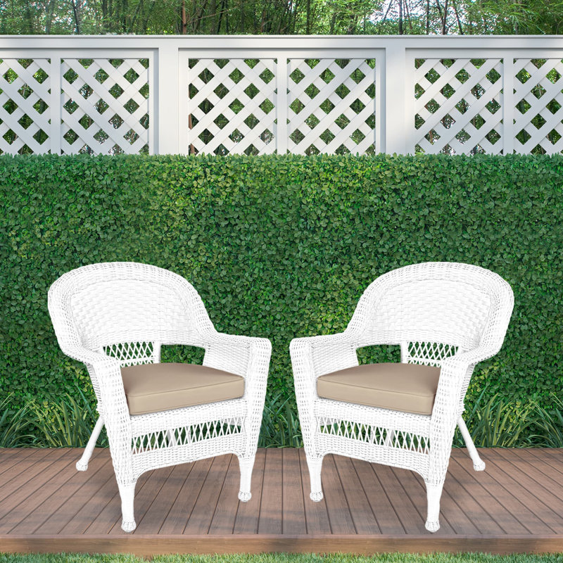 Burrowes Patio Chair with Cushions SET, White, Tan