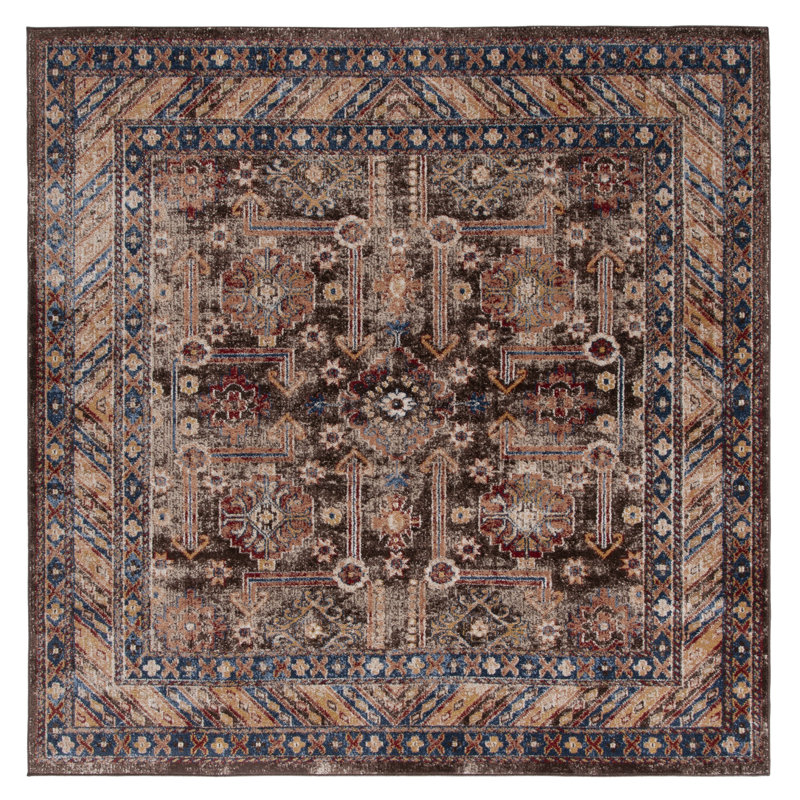 Isanotski 653 Area Rug in Royal/Ivory, Square 4'