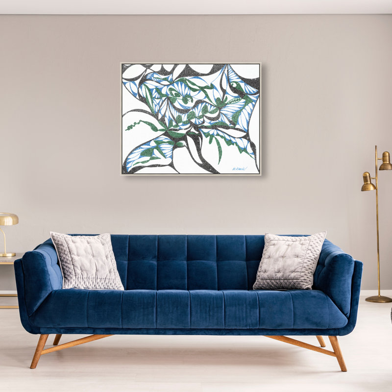 Manuel Roman - Swirling Ferns Canvas Abstract Print by Oliver Gal, Black Frame, 20 x 16, 21"H x 25"W, Silver Floater Frame