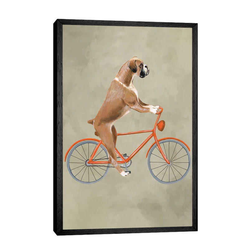 Boxer On Bicycle by Coco De Paris - Print on Canvas, 66.04 cm H x 45.72 cm W, Black Framed