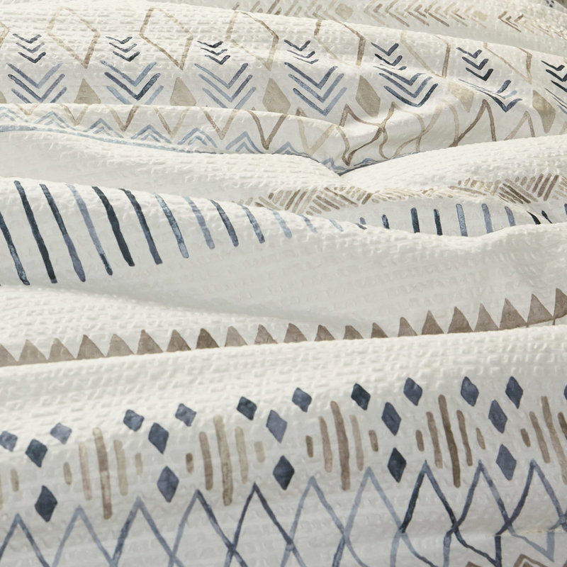 Édredon pour lit double / grand 5 pièces - Imprimé géométrique bleu taupe lavable à la machine avec 2 taies décoratives et coussins décoratifs
