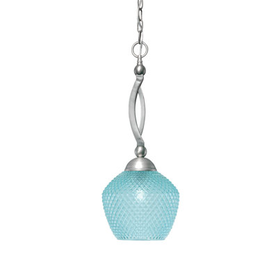 Parsons Chain Hung Pendant Shown In Brushed Nickel Finish With 9" Turquoise Textured Glass