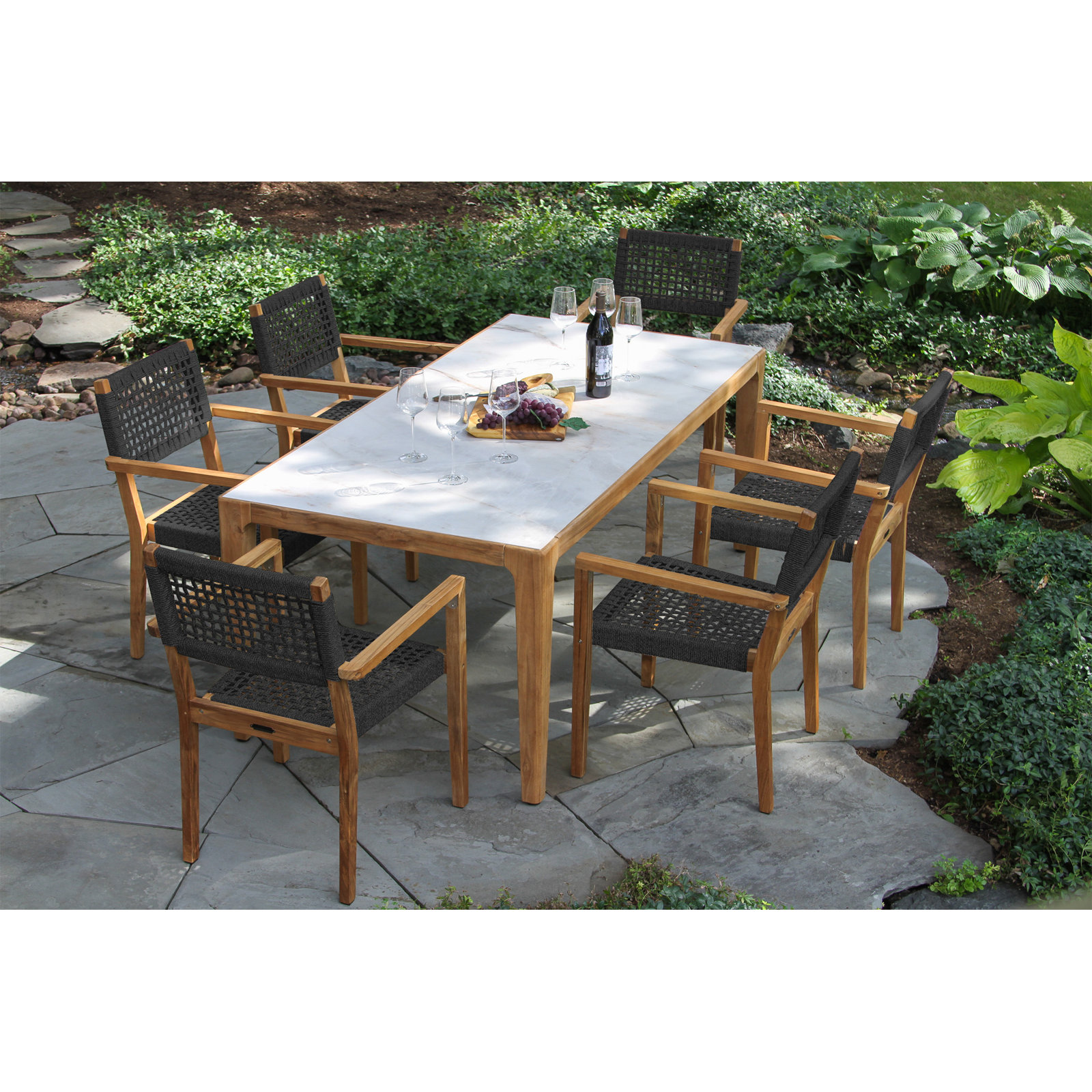 Cava 38" Patio Dining Set, White/Black