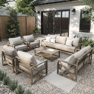 7 Pieces Modern Outdoor Furniture Patio Conversation Sets With Olefin Fabric