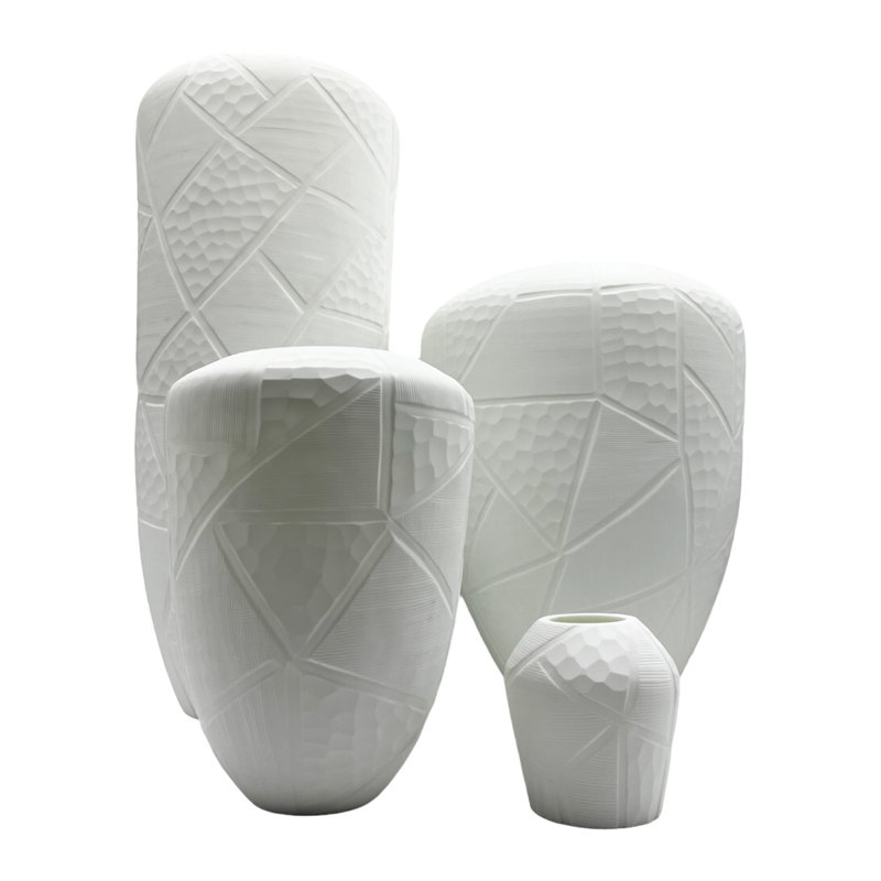 Ensemble de 4 vases décoratifs en verre faits à la main en blanc