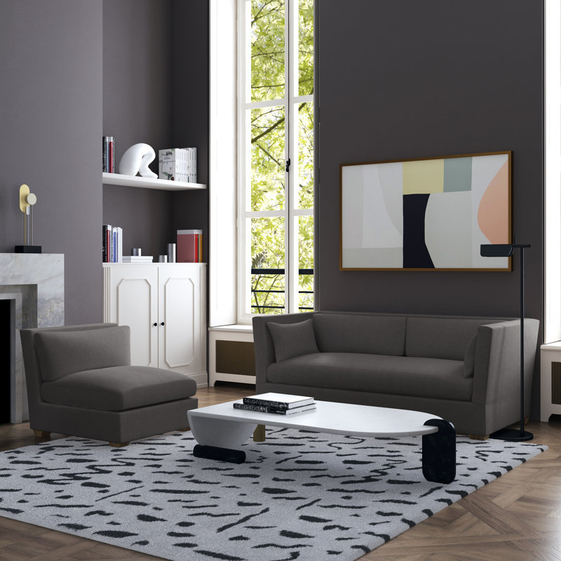 Rivington Flare Square Track-Arm Sofa, Ebony, 31" H x 84" W x 37" D, Box Weave Linen Graphite