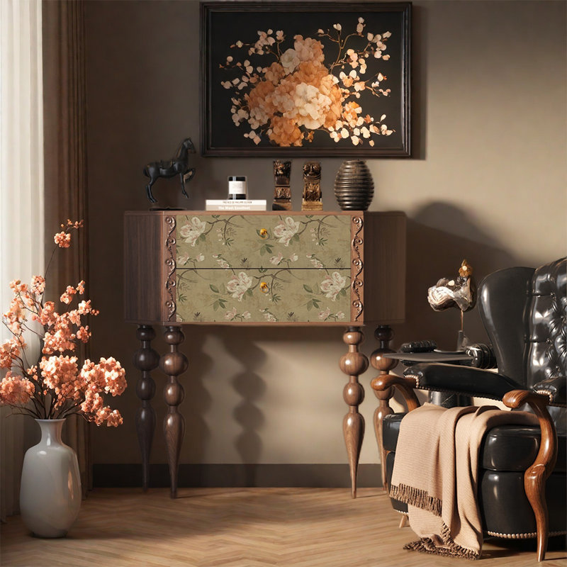 Armoire décorative en pin avec tiroirs, Noyer
