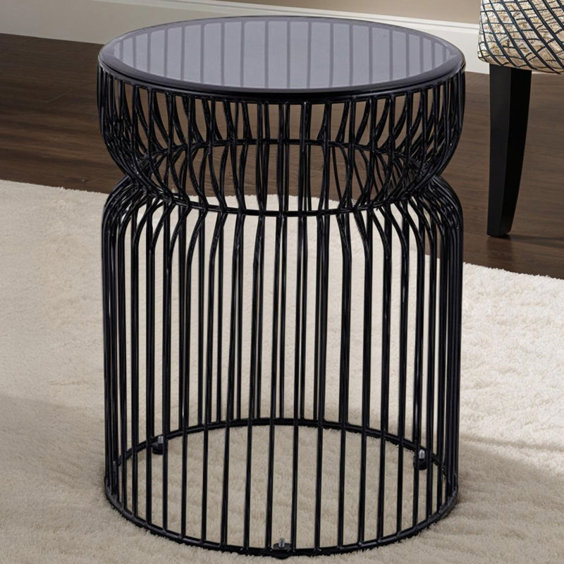 Grande table basse moderne de 21 po avec plateau en verre trempé teinté et base en métal, complétant différents thèmes contemporains