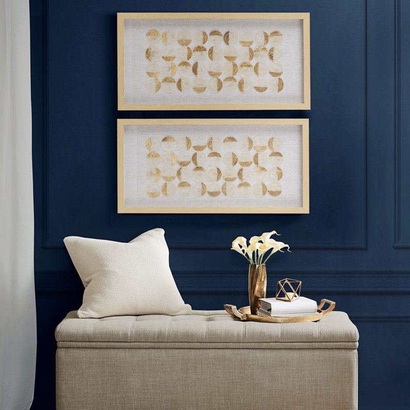Natural Capiz With Gold Foil 2-Piece Shadowbox Wall Decor Set, Capiz Shells Shadowbox Set 
