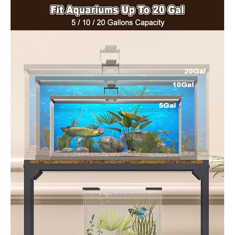 Support pour aquarium de 20 gallons, support pour aquarium avec étagère de rangement réglable à 3 niveaux, support pour terrarium robuste pour aquarium d'éleveurs de reptiles, noir
