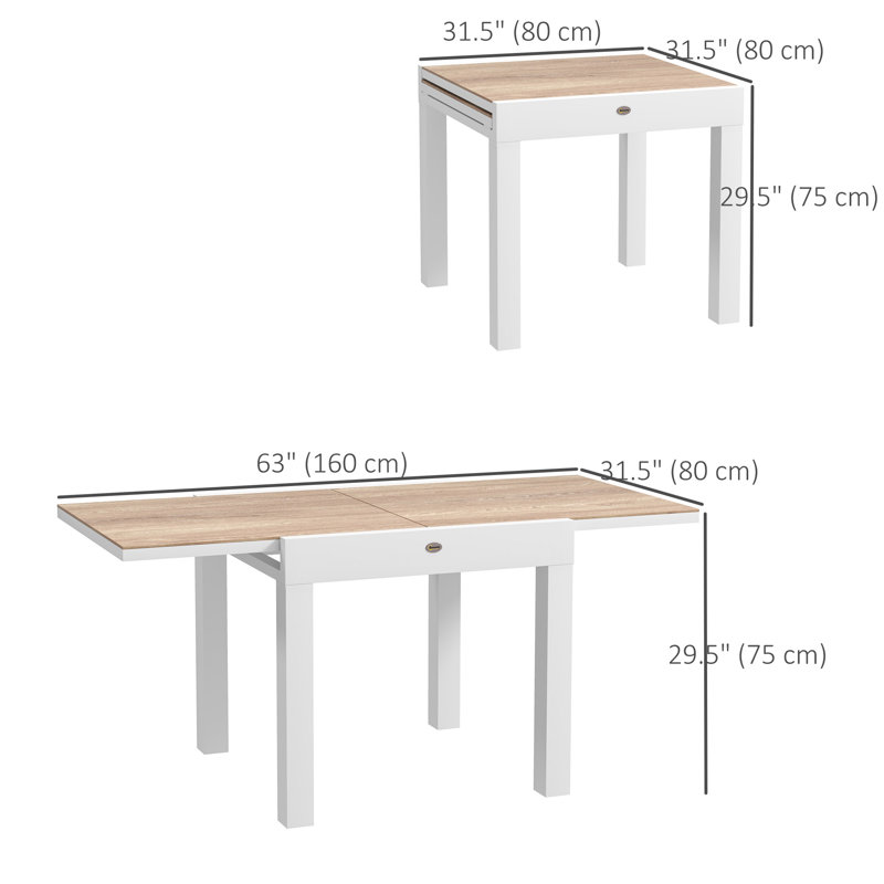 Table de salle à manger extensible 31,5 "/ 63" avec structure en aluminium