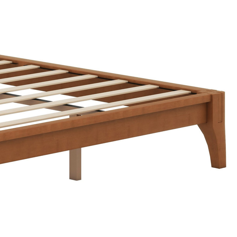 Wood Platform Bed Frame With Wood Slat Support, Brown