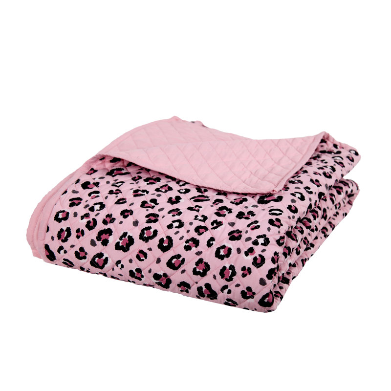 Pink Microfiber Twin Quilt Set with Animal Print