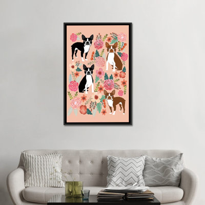 « boston terrier floral collage ii », impression sur toile tendue