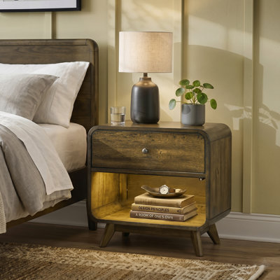 Marlowe Marlowe Round Edge 1-Drawer Nightstand with Shelf and LED