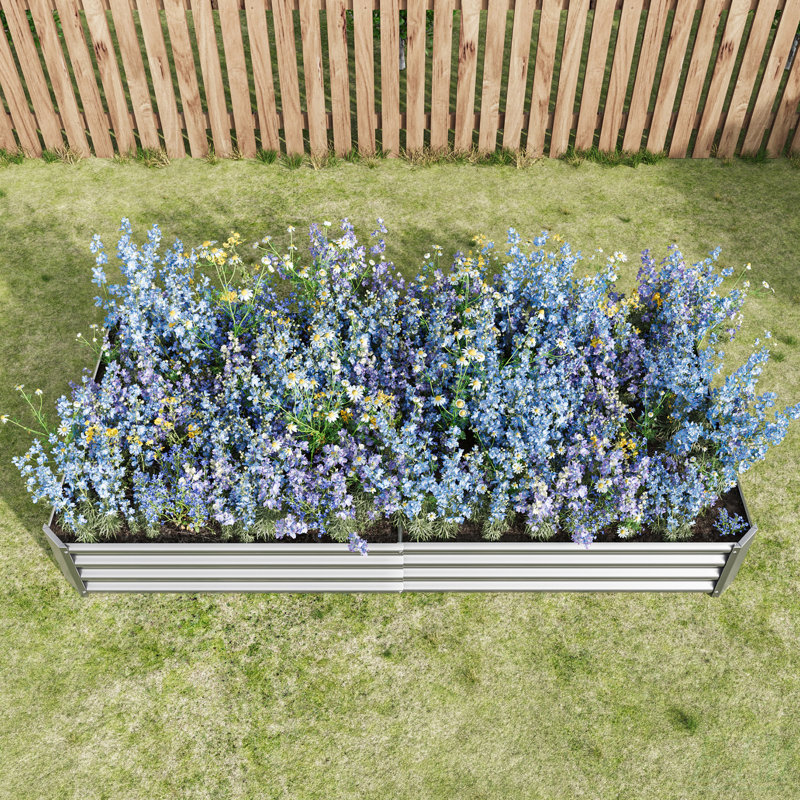 Raised Garden Bed Kit - Metal Raised Bed Garden 7.6X3.7X0.98Ft For Flower Planters, Vegetables Herb Silver, Silver