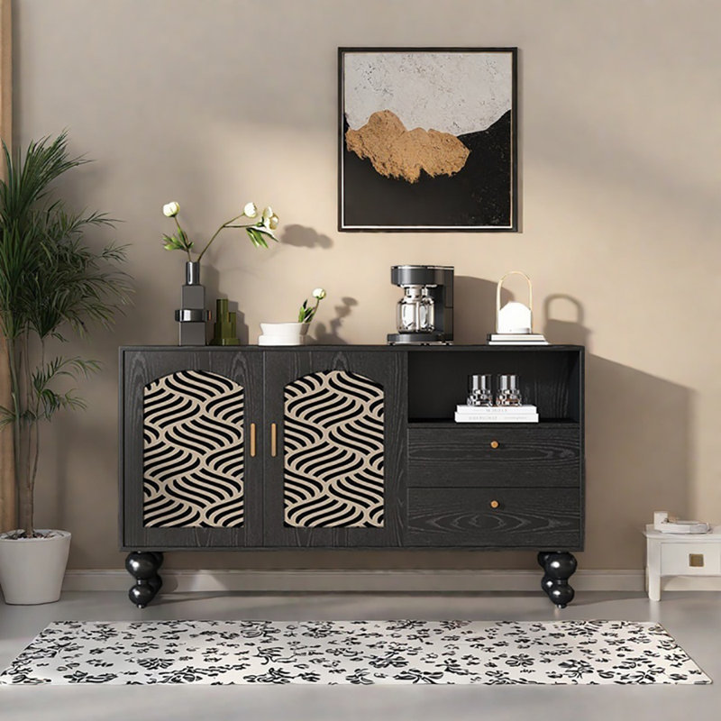 Buffet avec rangement 59,1 po, Noir, noir, noir, noir