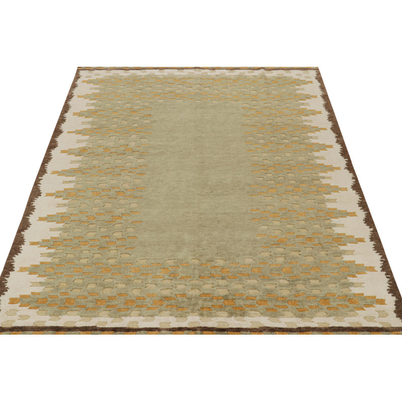 Scandinavian Hand Knotted Wool Geometric Area Rug, Rectangle 10' x 14'