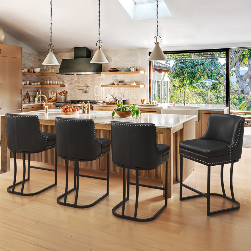 Tabouret de comptoir rembourré H 26 po avec structure en métal, 4, Noir