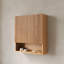 26" Wall-Mounted Striped Bathroom Cabinet With Soft-Close Doors, Adjustable Shelf & Open Storage – Natural Woodgrain Finish