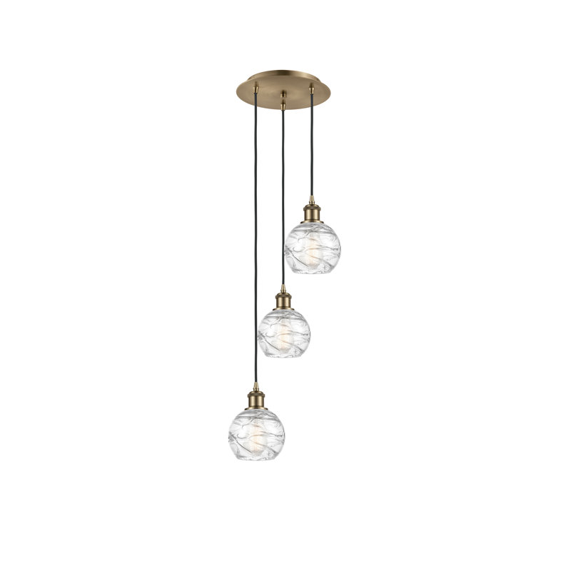 Luminaire suspendu en grappe à 3 lumières Cindi, H 18 po x l 12,75 po x P 12,75 po, Tourbillon déco transparent