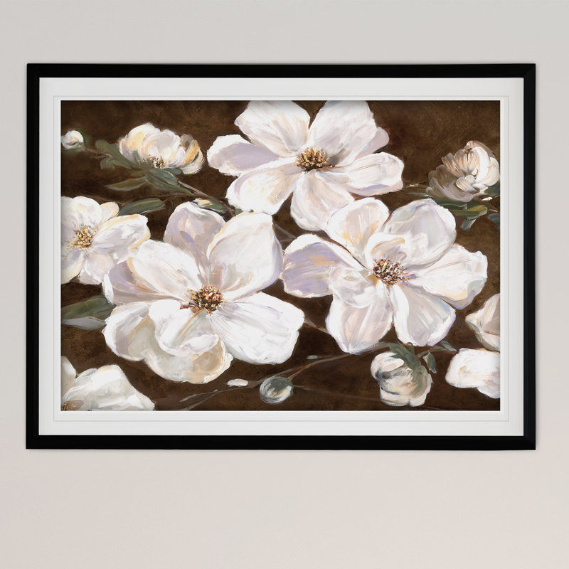 Blanc chocolat en fleurs I - reproduction de cadre photo, H 24 po x l 30 po x P 1,5 po, Noir