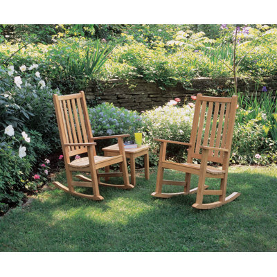 Classic Teak 3-Piece End Table and Rocking Chair Chat Set by Oxford Garden