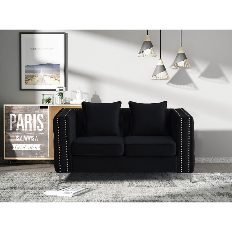 Habbe 61.8'' Velvet Loveseat, Black Velvet