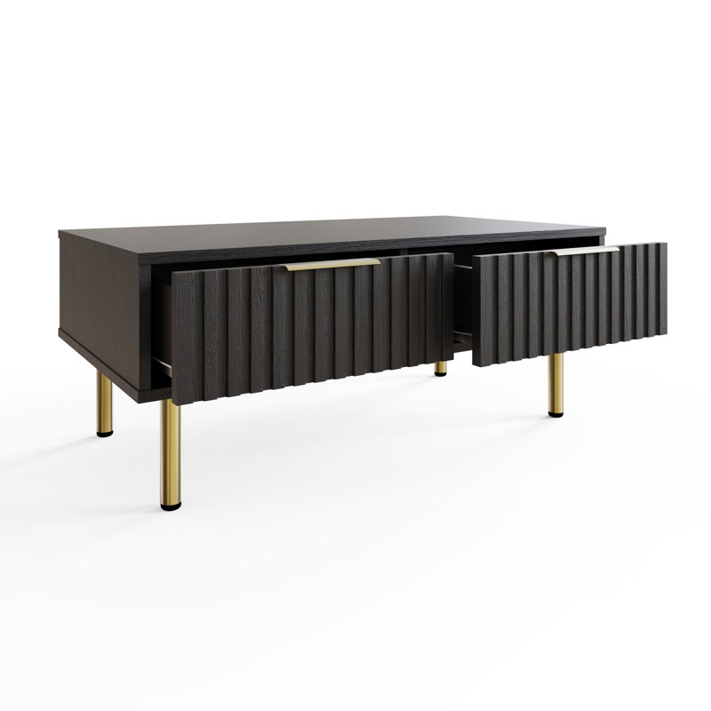 Nervata Living Four Leg Coffee Table with Storage, Black, Gold