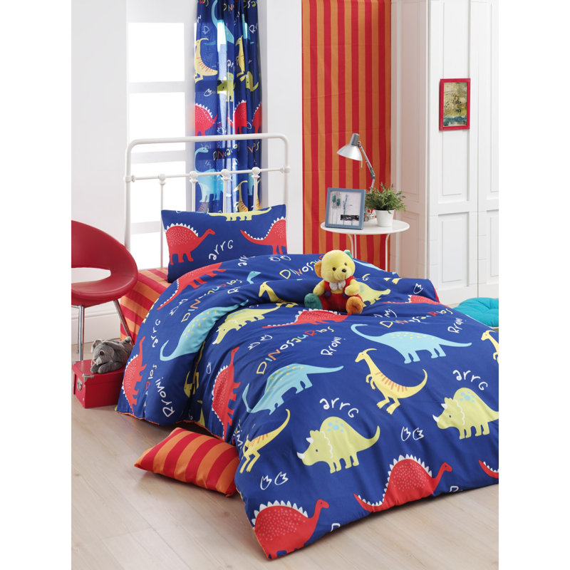 Ensemble de housse de couette double Premium, bleu / rouge / jaune, 79 x 79 pouces | 65% coton / 35% polyester, 120 fils | Lavable à la machine, enveloppe et fermeture à boutons, douce et durable, parfaite pour les chambres confortables