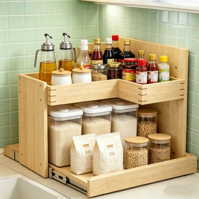 Rangement sous évier, organisateur coulissant à 2 niveaux avec fermeture amortie, support en U réglable pour salle de bain et cuisine (fixation à droite).