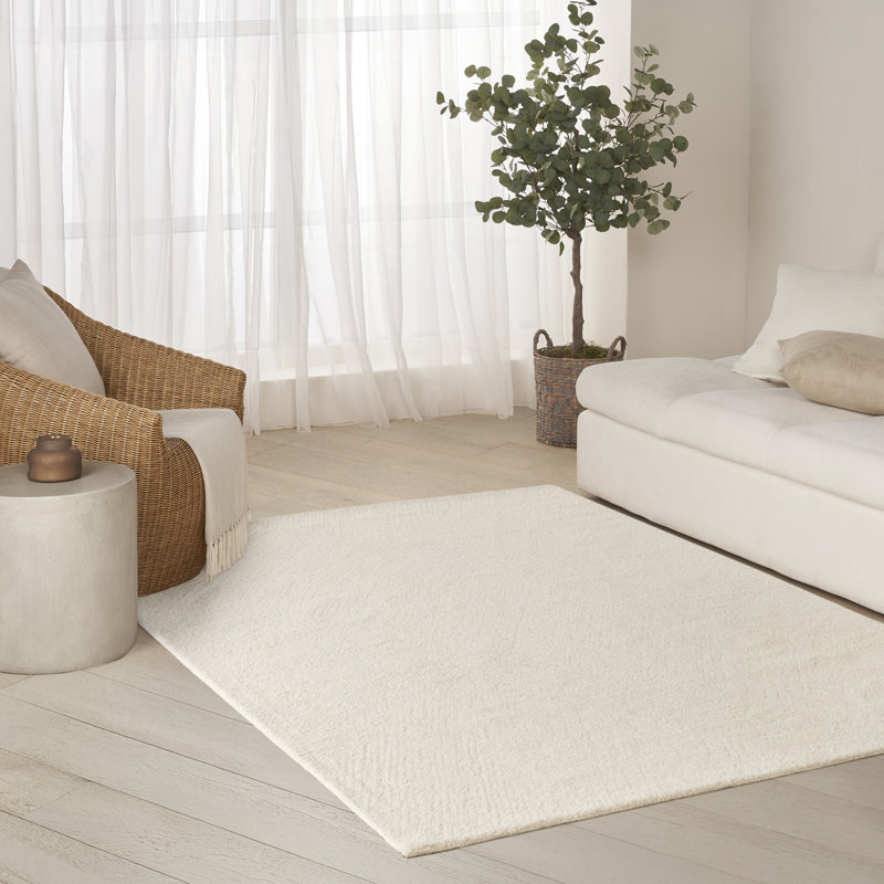 Pure Angles Outdoor Hand Tufted Abstract Area Rug in Ivory/Cream, Rectangle 5'3" x 7'3"