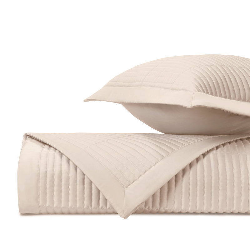 Channel Quilted Sateen Coverlet Set, White, King Quilt + 3 Euro Shams