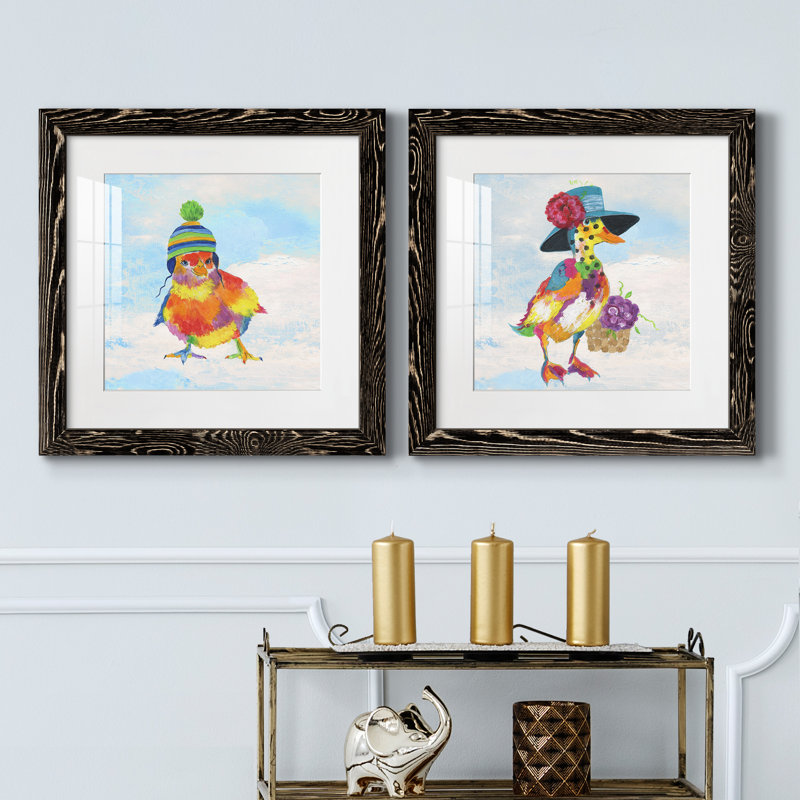 Groovy Chick And Sky - ensemble de 2 peintures, H 40 po x l 40 po x P 1,5 po, Papier encadré noir