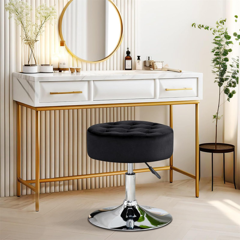Modern Swivel Adjustable Height Accent Stool, Black Velvet