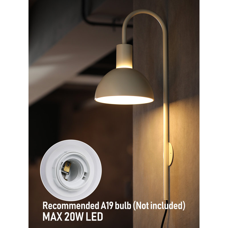 26“ Plug-in Wall Sconce, Metal Indoor Wall Lamp, Wall Mounted Lamp with On/Off Switch for Living Room, Max 20W E26 Base, Bulb Not Included, Ivory