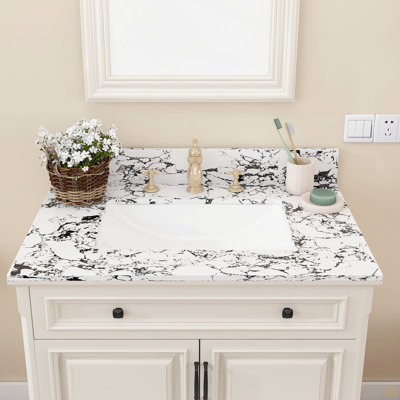 31"X22" Bathroom Vanity Top, With Undermount Ceramic Sink And Backsplash, 3 Faucet Holes