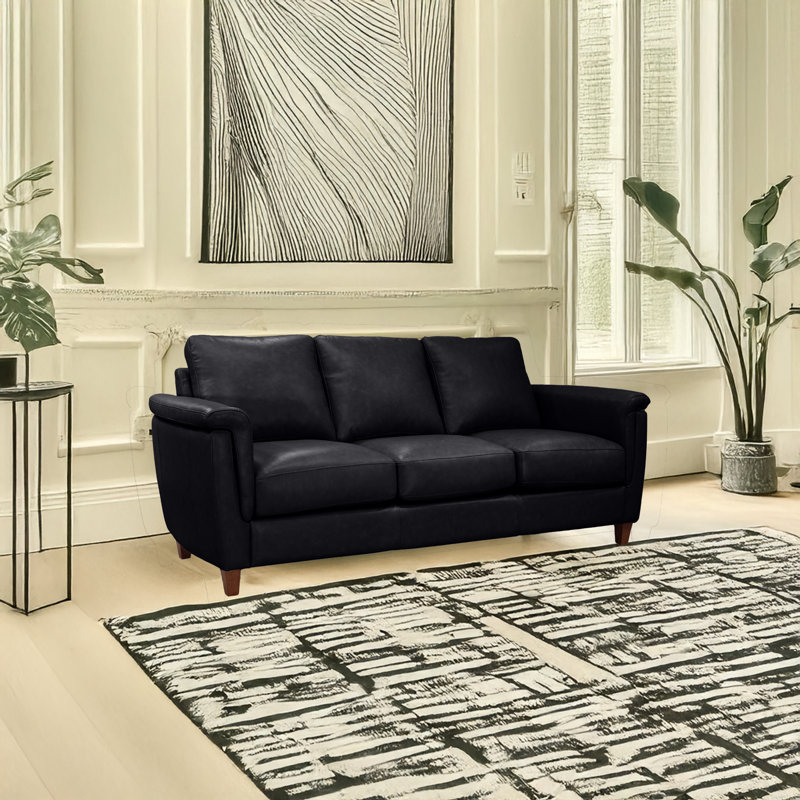 Canapé en cuir véritable 79 po Rambrij, Noir
