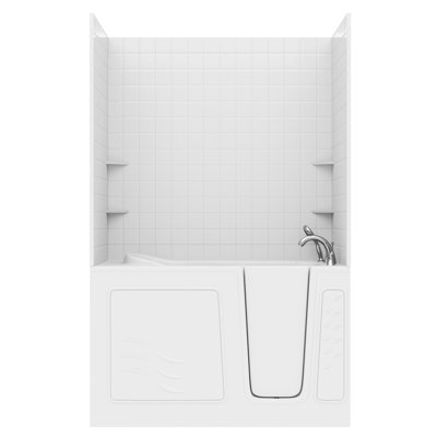 Nova Heated Series 30" x 59" Right Drain Air Jetted Bathtub in White with 4 in. Tile Shower Wall Kit