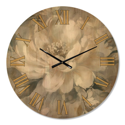 Pivoine fleurie en mouvement I - Grande horloge murale en bois
