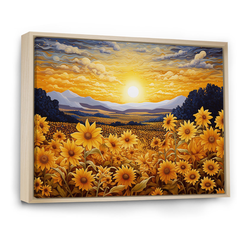 «Radiant Golden Blooming Sunflower Meadow», reproduction sur toile, Cadre naturel flottant, H 24 po x l 32 po x P 0,5 po
