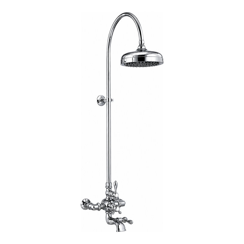 Système de douche thermostatique exposé 48 po mural avec poignées levier / croix 1,75 GPM, Chrome