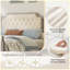 Grand lit plateforme tapissier grand format français de style taupe avec tête de lit capitonnée à boutons